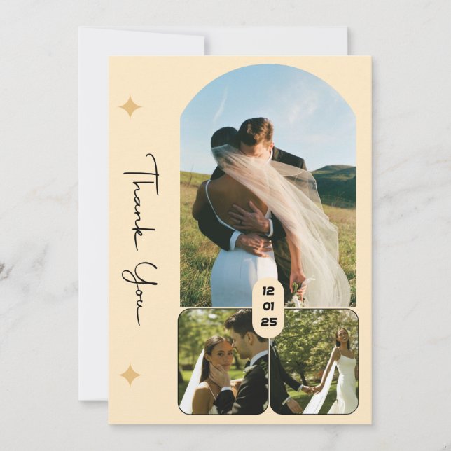 Elegant 3-foto bröllops-tackkort inbjudningar (Framsida)