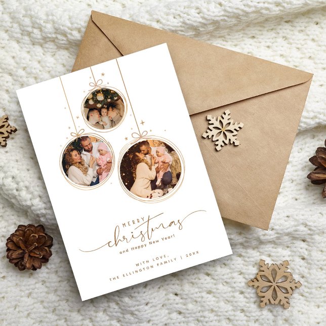Elegant 3-fotofamiljens minimalistiska God jul Julkort (Skapare uppladdad)