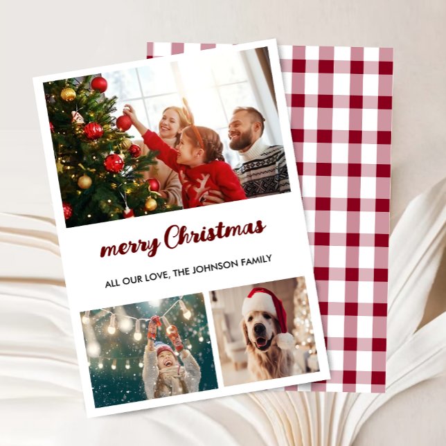 Elegant 3 fotokollage God jul-kort Julkort (Elegant 3 Photo Collage Merry Christmas Card)