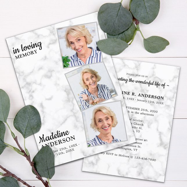 Elegant 3 foton Memorial Firande of Life Inbjudningar (Skapare uppladdad)