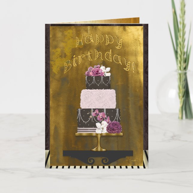 Elegant 3 Layer Cake Personalized Birthday Kort (Framsida)