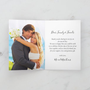 Elegant 3 Photo Collage Script Heart Bröllop Tack Kort