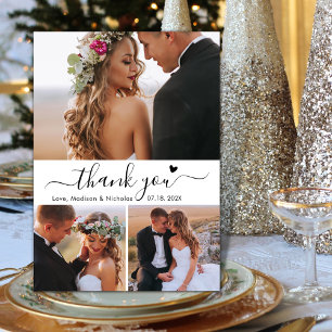 Elegant 3 Photo Collage Typography-skript Bröllop Tack Kort