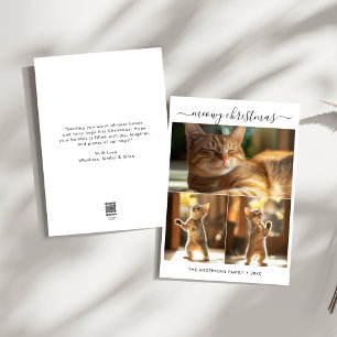 Elegant 3 Photo Meowy jul Cute Funny Cat Julkort
