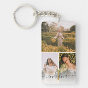 Elegant 3 Photo Monogram Anpassningsbar Student Ke