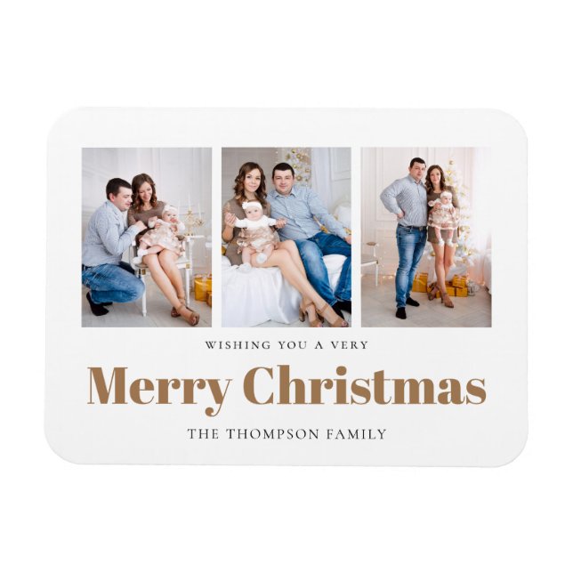 Elegant 3 Photos Family God jul Magnet (Horisontell)