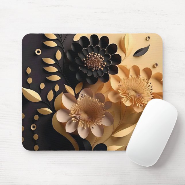 Elegant 3D Black and Guld Flowers Musmatta (Med mus)