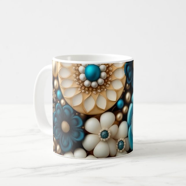 Elegant 3D blommig blomdesign, blommönster koppen Kaffemugg (Framsida vänster)