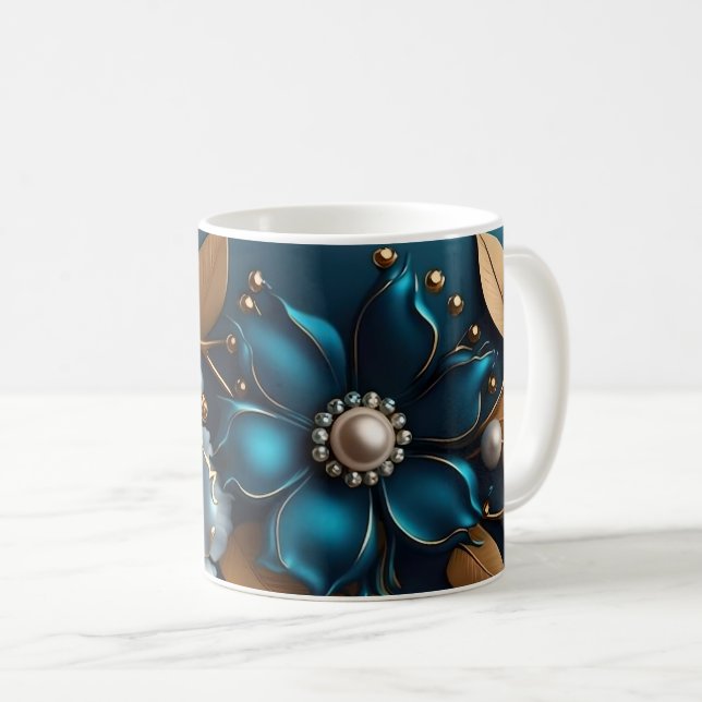 Elegant 3D blommig blomdesign, blommönstrat kaffek Kaffemugg (Framsida höger)