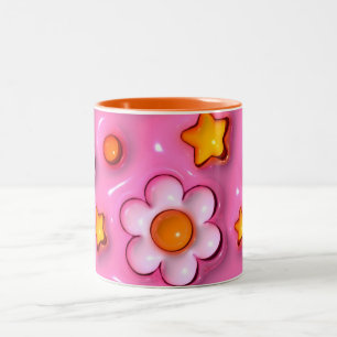 Elegant 3D blommig blomdesign, blommönstrat kaffek Två-Tonad Mugg