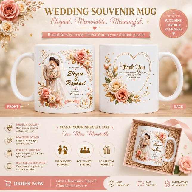 Elegant 3D bröllopsmugg med personlig text | Perso Kaffemugg (Skapare uppladdad)