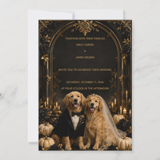 Elegant 3D Guld Golden Retriever Halloween Bröllop Inbjudningar