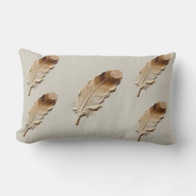 Elegant 3D oljemålning Fjädrar Boho Ländkudde Lumbarkudde (Framsida)