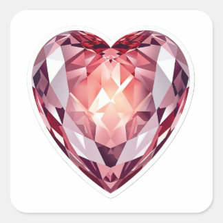 Elegant 3D Rosa Diamant Hjärtformad Kristall Ädels Fyrkantigt Klistermärke