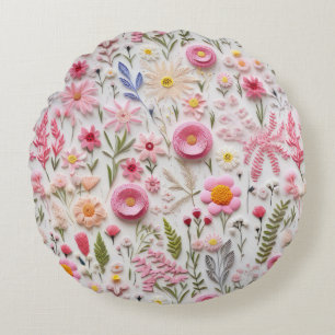 Elegant 3D Rosa Flowers Trendig Modern Chic Rund Kudde