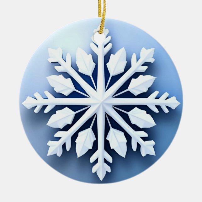 Elegant 3d snöflaksdesign julgransprydnad keramik (Framsidan)