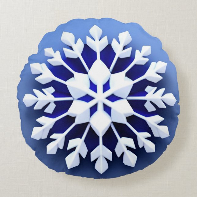 Elegant 3D snöflaksdesign Rund Kudde (Framsidan)