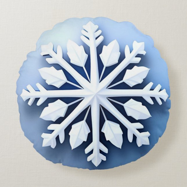 Elegant 3D snöflaksdesign Rund Kudde (Framsidan)