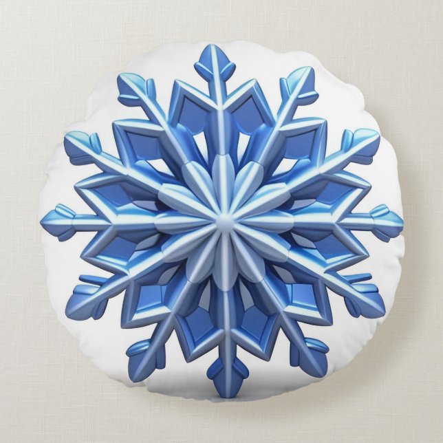 Elegant 3d snöflaksdesign rund kudde (Framsidan)