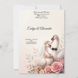 Elegant 3D svanbrud och brudgum blush rosa blommor Inbjudningar