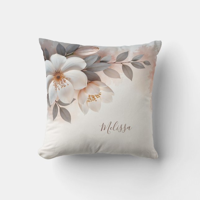 Elegant 3D vattenfärg blomma monogram Kudde (Framsida)