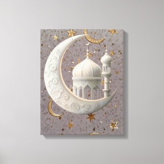 Elegant 3D vit halvmåne & moské Ramadan-design Canvastryck