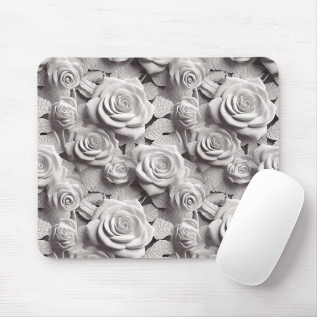 Elegant 3D Vita blommor Musmatta (Med mus)