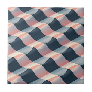 Elegant 3D Wave Mönster i Teal, Ro och Cream Kakelplatta
