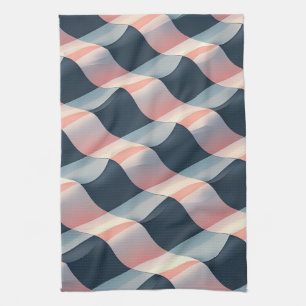 Elegant 3D Wave Mönster i Teal, Ro och Cream Kökshandduk