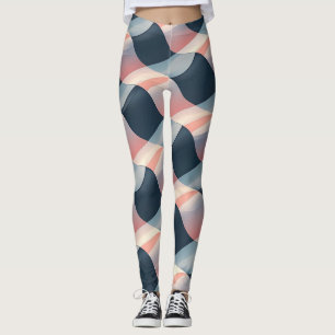 Elegant 3D Wave Mönster i Teal, Ro och Cream Leggings