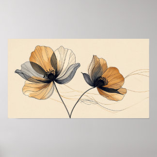 Elegant 3D White Floral Bas-Relief Sculpture on M Poster