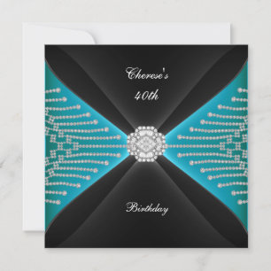 Elegant 40-års födelsedag Svart Teal Blå Diamant Inbjudningar