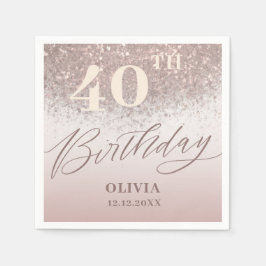 Elegant 40-årsfest Rosa Guld Glitter Pappersservett