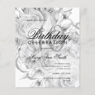 Elegant 40:e födelsedag Blommigt Silver White Inbj Flygblad