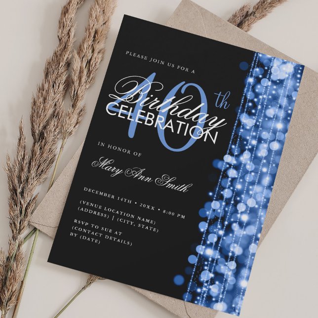 Elegant 40:e födelsedag Glam Sparkles marinblå Inbjudningar (Skapare uppladdad)
