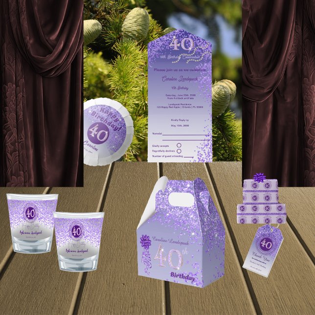 Elegant 40:e födelsedag Lila Glitter med Rand Presentpapper (Skapare uppladdad)