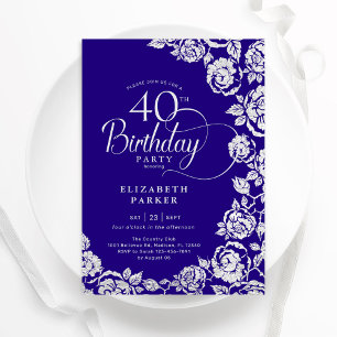 Elegant 40:e födelsedag Lila Silver Ro Inbjudningar