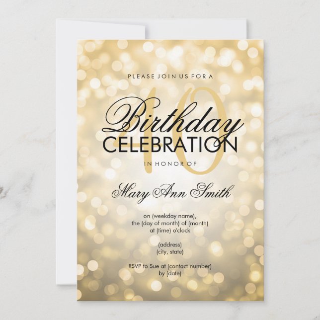Elegant 40:e födelsedag Party Guld Glitter Ljus Inbjudningar (Framsida)