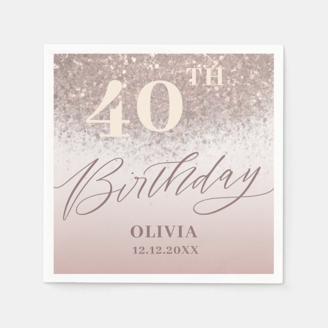 Elegant 40:e födelsedag Party Ro Guld Glitter Pappersservett (Framsidan)