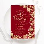 Elegant 40:e födelsedag Röda Guld Ro Inbjudningar<br><div class="desc">Red guld blommigt 40 födelsedagsinbjudan. Elegantens utformning med ro,  faux guld-folie och typsnitt för typsnitt. Trendig inbjudan-kortets perfekt för en snyggt kvinnlig dag firande. Kan anpassas till vilken ålder som helst. Anpassa med dina egna detaljer. Skrivna Zazzle-inbjudningar eller digital utskrivbar mall för omedelbar nedladdning.</div>