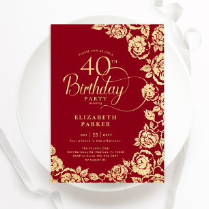 Elegant 40:e födelsedag Röda Guld Ro Inbjudningar