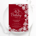 Elegant 40:e födelsedag Röda Silver Ro Inbjudningar<br><div class="desc">Red silver blommigt 40 födelsedagsinbjudan. Elegantens utformning med ro,  faux silver-folie och typsnitt för typsnitt. Trendig inbjudan-kortets perfekt för en snyggt kvinnlig dag firande. Kan anpassas till vilken ålder som helst. Anpassa med dina egna detaljer. Skrivna Zazzle-inbjudningar eller digital utskrivbar mall för omedelbar nedladdning.</div>
