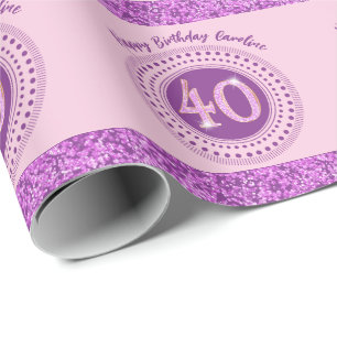 Elegant 40:e födelsedag Rosa Glitter med Rand Presentpapper
