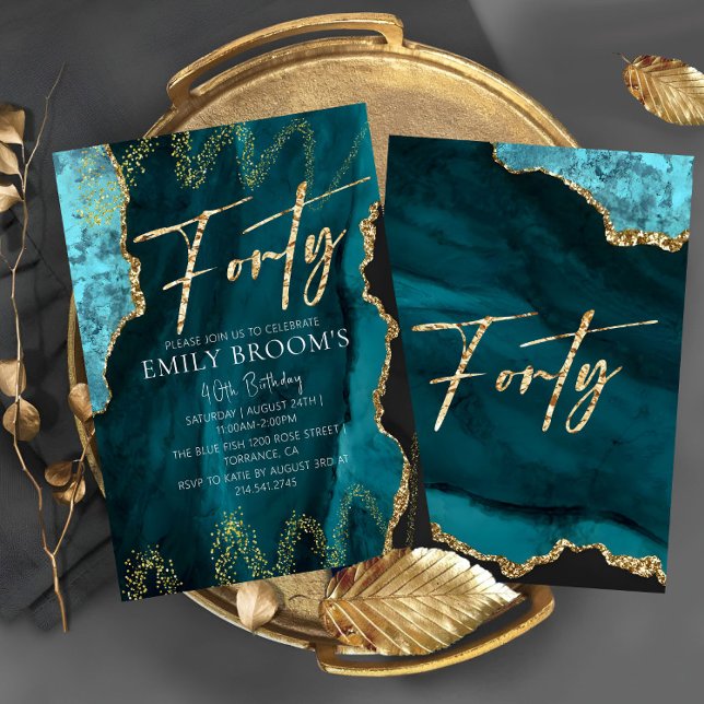 Elegant 40:e födelsedagen 40 Guld Inbjudningar (Skapare uppladdad)