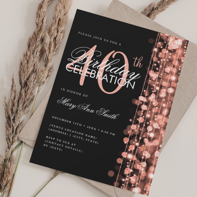 Elegant 40:e födelsedagen Glam Sparkles Ro Guld Inbjudningar (Elegant 40th Birthday Glam Sparkles Rose Gold Invitation)