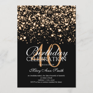 Elegant 40:e födelsedagen Party Guld Midnight Glam Inbjudningar