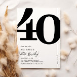 Elegant 40:e födelsedagsinbjudan inbjudningar<br><div class="desc">Klassiska svarta och vita 40-åriga festinbjudningar med nummer 40 i ett stort fet serif-teckensnitt och en modern inbjudan-mall som är enkel att anpassa.</div>