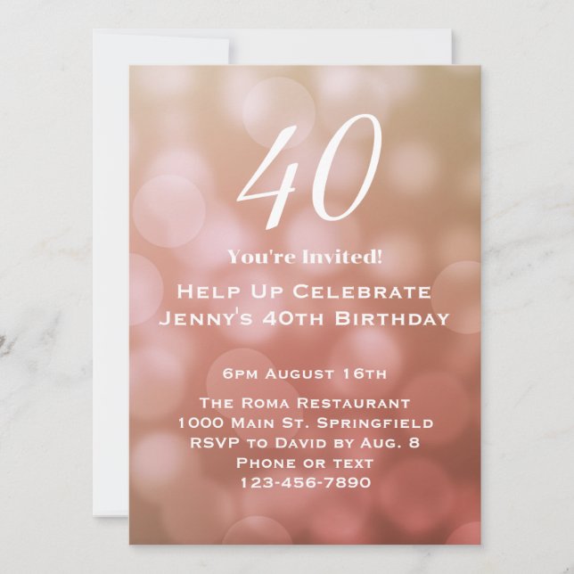 Elegant 40:e födelsedagsinbjudan till henne i Rosa Inbjudningar (Framsida)
