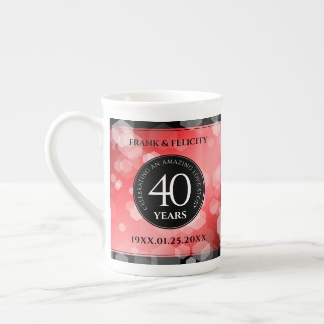 Elegant 40:e Ruby Bröllop-årsdagen Firande Benporslin Mugg (Vänster)