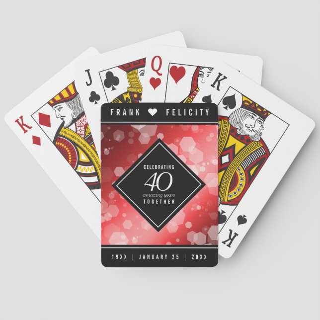 Elegant 40:e Ruby Bröllop-årsdagen Firande Casinokort (Baksidan)